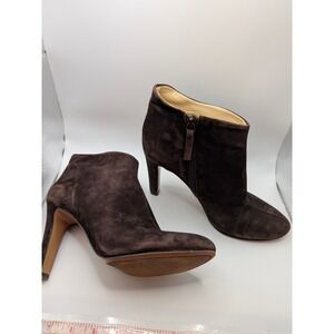 Nine West Deep Plum Suede STILETTO Heel Ankle Boots Pointed Toe Booties Zip 9M